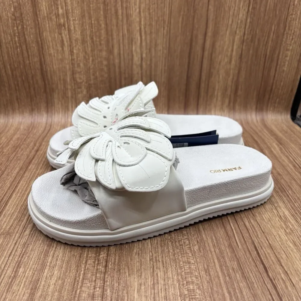 Farm Rio Monstera Off White Platform Anatomical Slides Sandals US 10/EU 42 NWT‎
